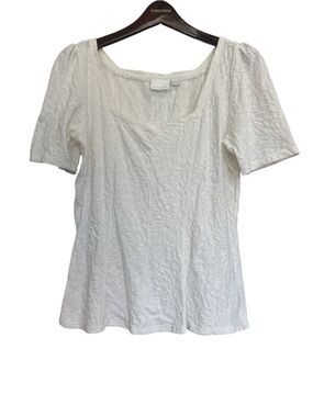 Anthropologie Ivory Textured Scoop-Neck Short Sleeve Top